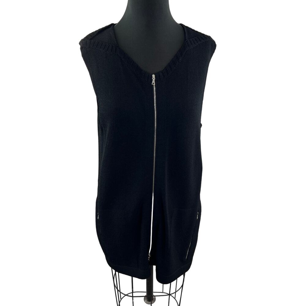 Barbara Wells Studio Sleeveless Zip Front Cardigan Black Pockets Size L Large